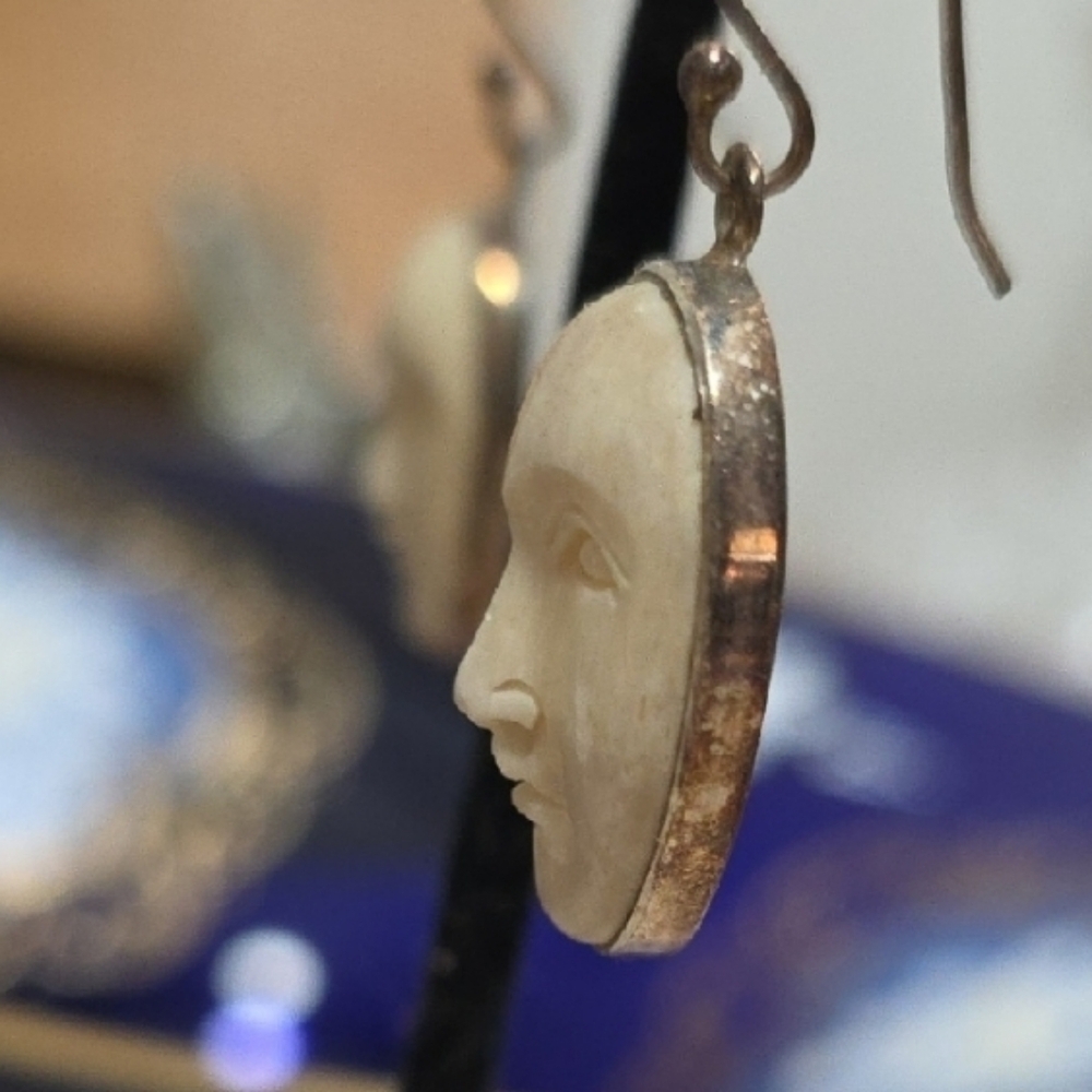 925 Bison Bone Goddess Moon Earrings Sterling Sale-